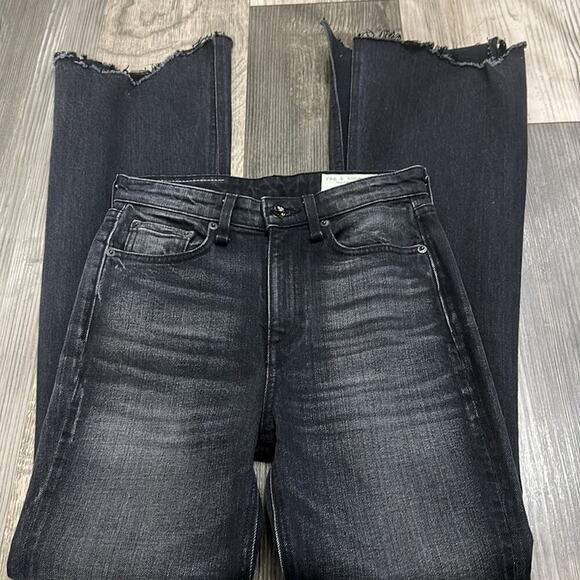 Rag & Bone Nina High Rise Shark Bite Hem Flare Denim Jeans Clean Onyx Size 24 - Picture 8 of 12